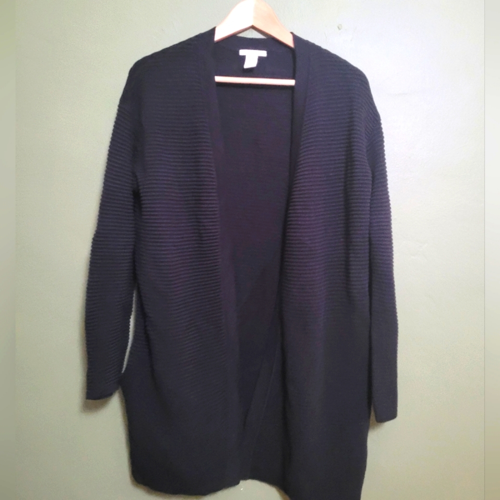 H&M Black Ribbed Longline Open Cardigan - XS/S